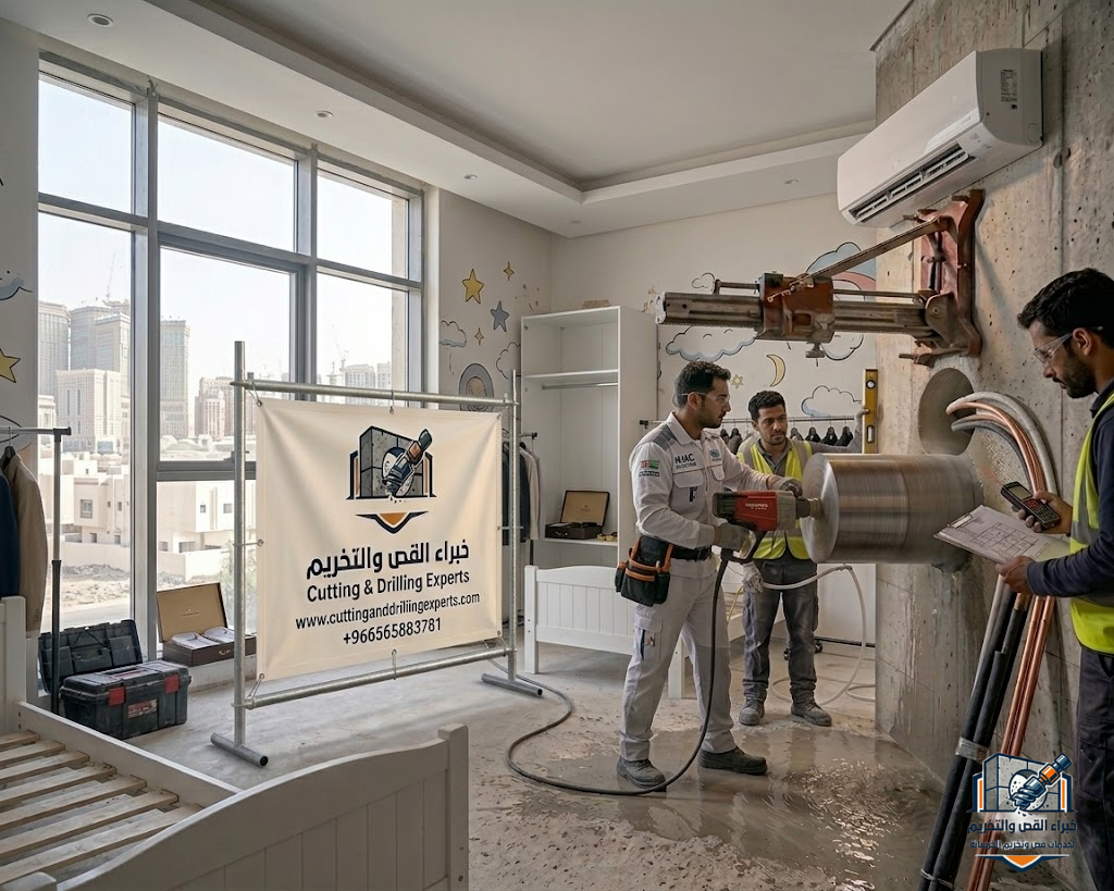 فتح كور مكيفات مكة المكرمة لتمديدات المكيفات السبلت والمركزي باستخدام أحدث أجهزة الكور درل بدون تكسير وبأعلى دقة